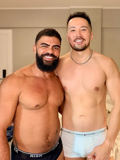 Adam Chen kissing Friedrich Koupernik during their Brazil encounter